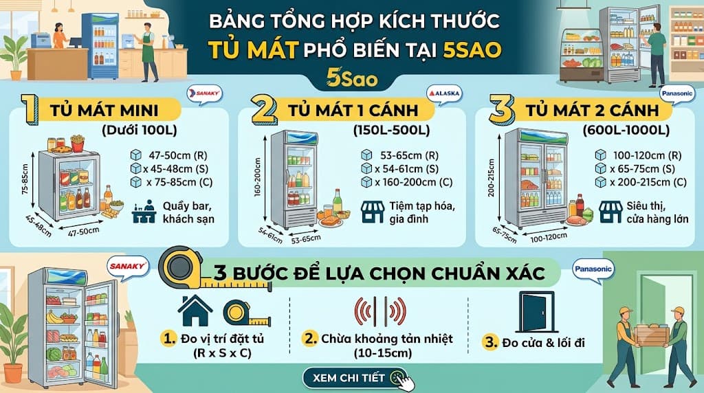 Kích Thước Tủ Mát Thông Dụng, Bạn Nên Biết Trước Khi Mua