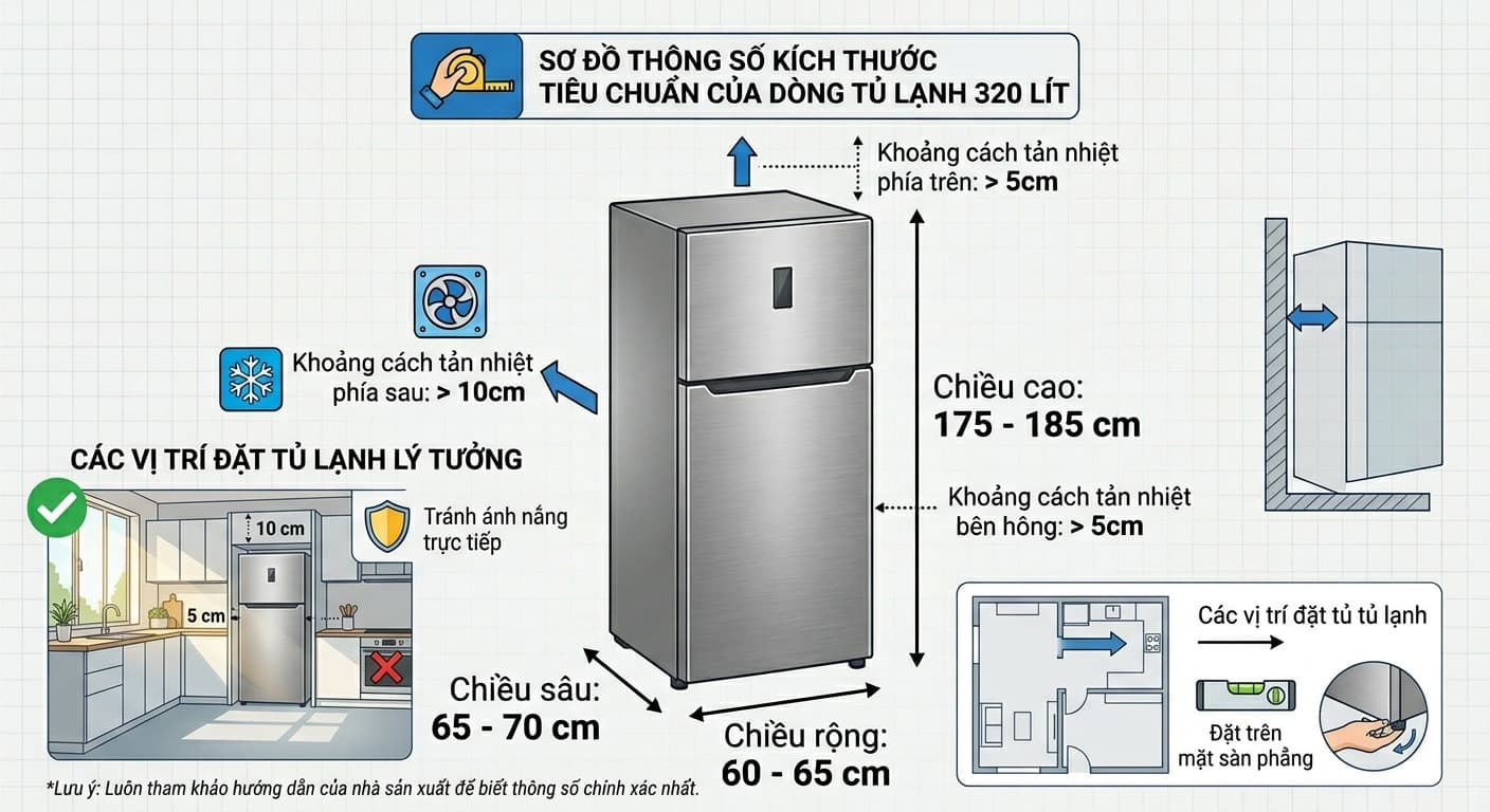 Kích Thước Tủ Lạnh 320 Lít Chuẩn Nhất, Cách Đo Phù Hợp