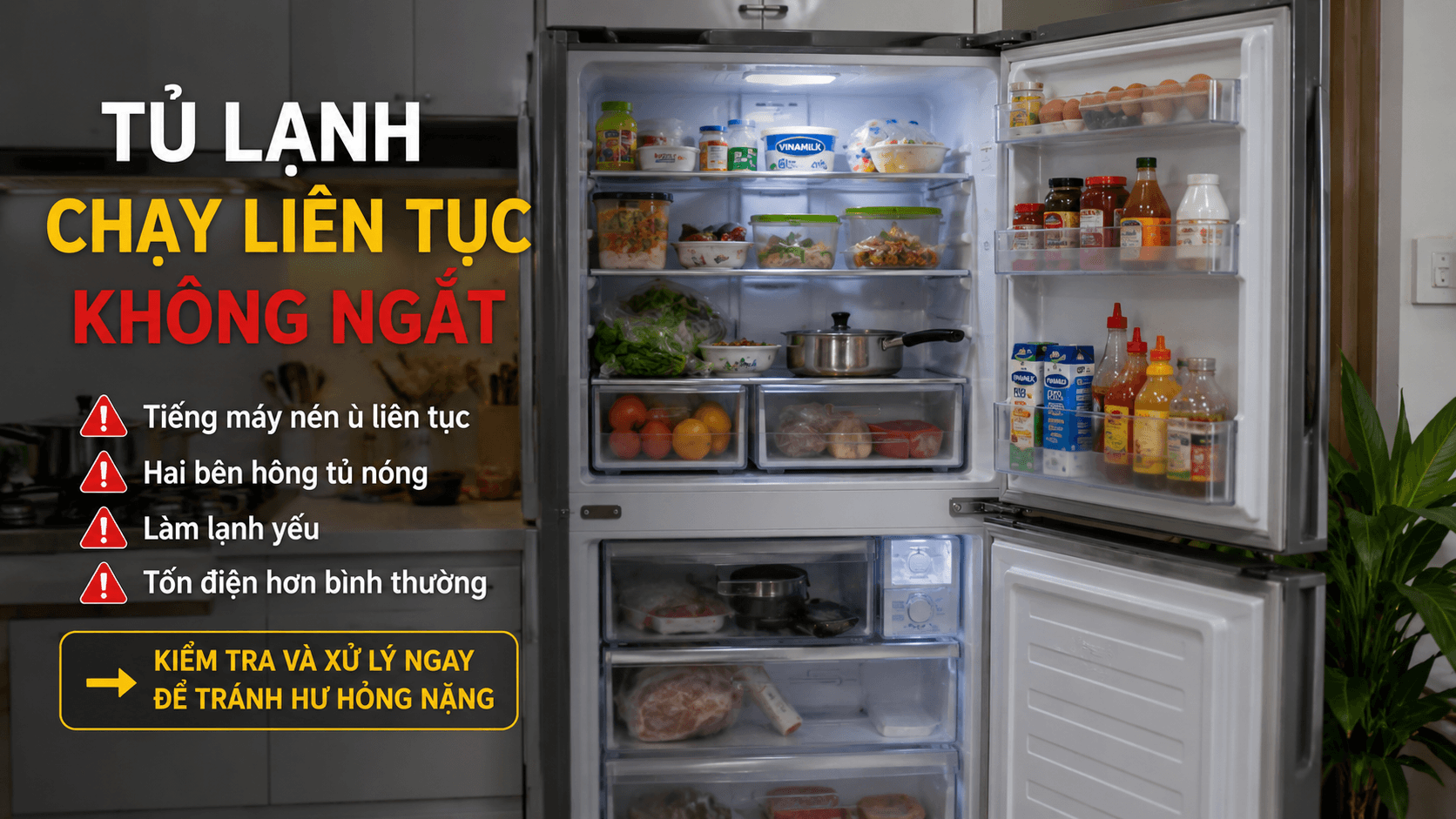 Tủ lạnh chạy liên tục không ngắt: nguyên nhân và cách xử lý