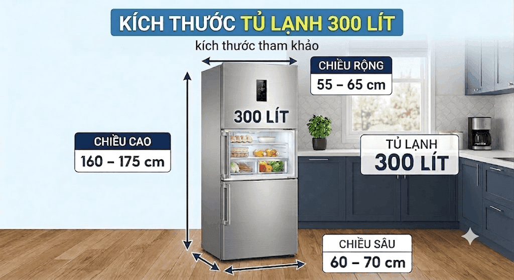 Kích Thước Tủ Lạnh 300 Lít Bao Nhiêu? Cách Chọn Phù Hợp Cho Gia Đình 