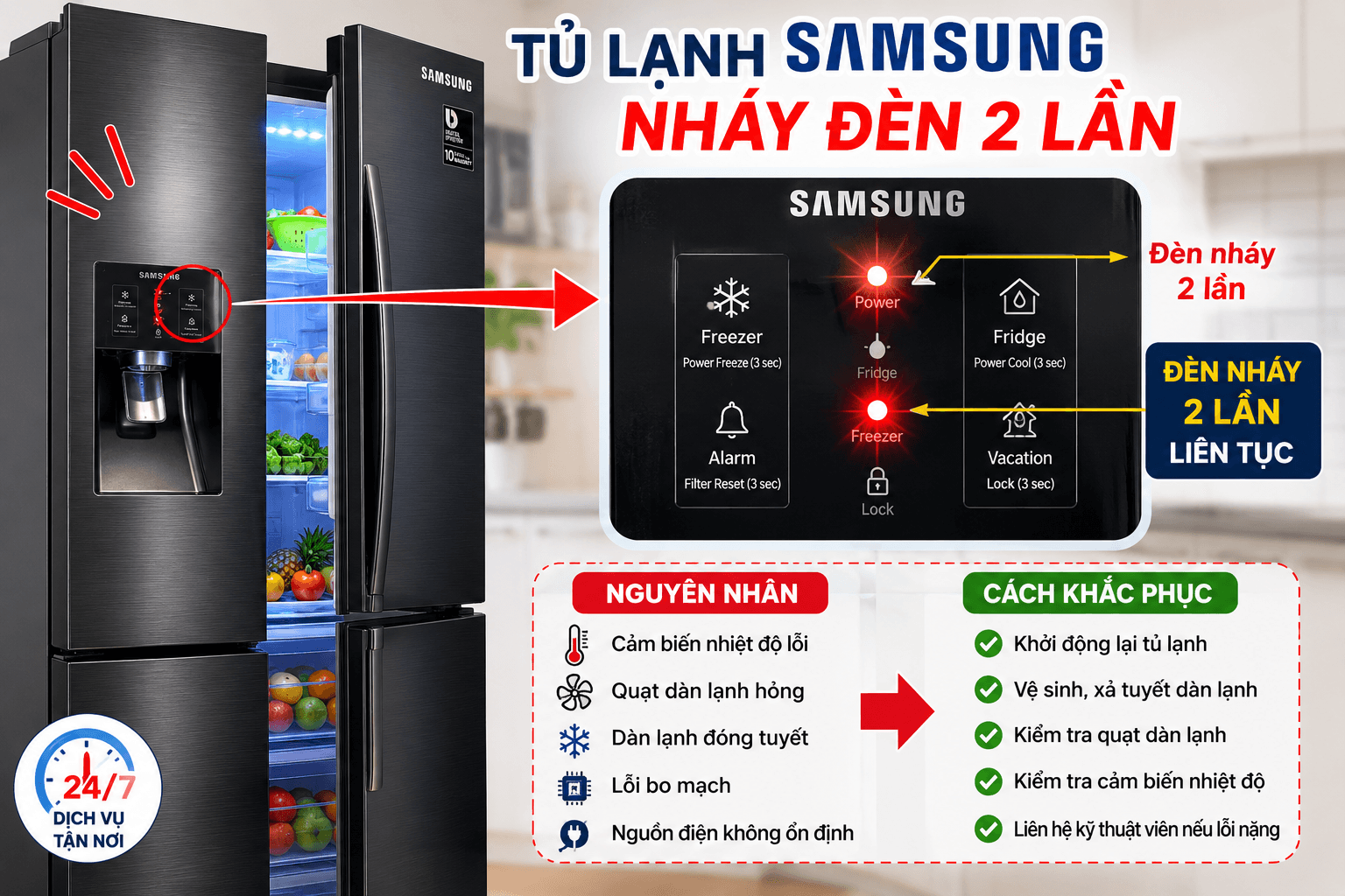 Tủ Lạnh Samsung Nháy Đèn 2 Lần Là Lỗi Gì? Nguyên Nhân Và Cách Khắc Phục Hiệu Quả