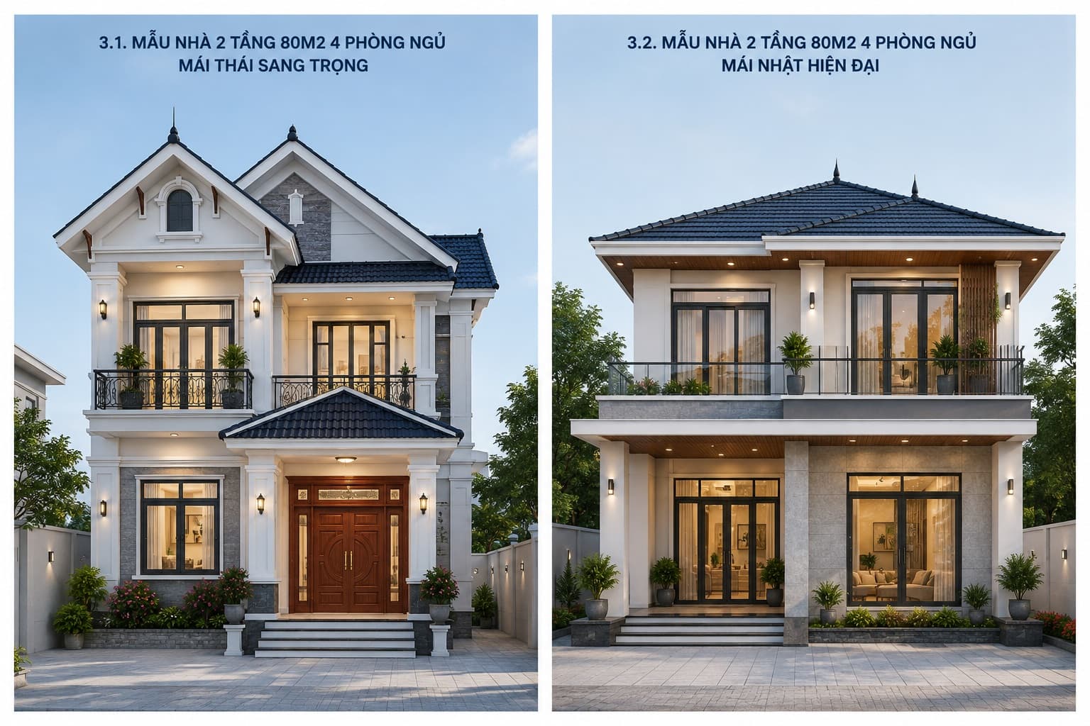 Top Những Mẫu Nhà 2 Tầng 4 Phòng Ngủ 80m2 Đẹp Tối Ưu Chi Phí