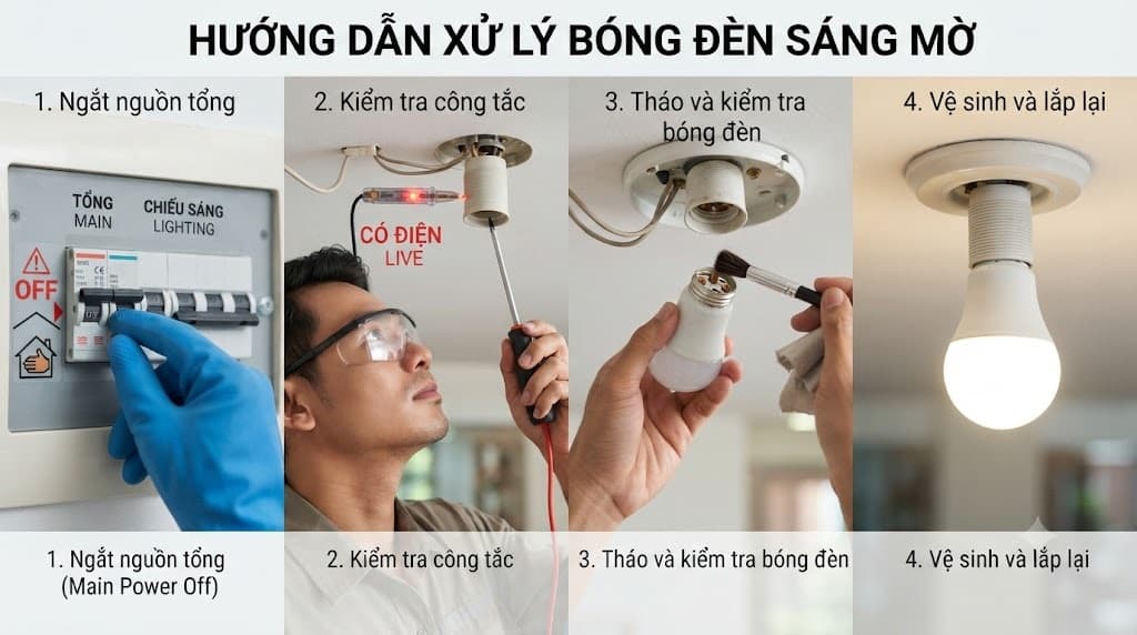 Nguyên Nhân Bóng Đèn Sáng Mờ Và Cách Sửa Đơn Giản