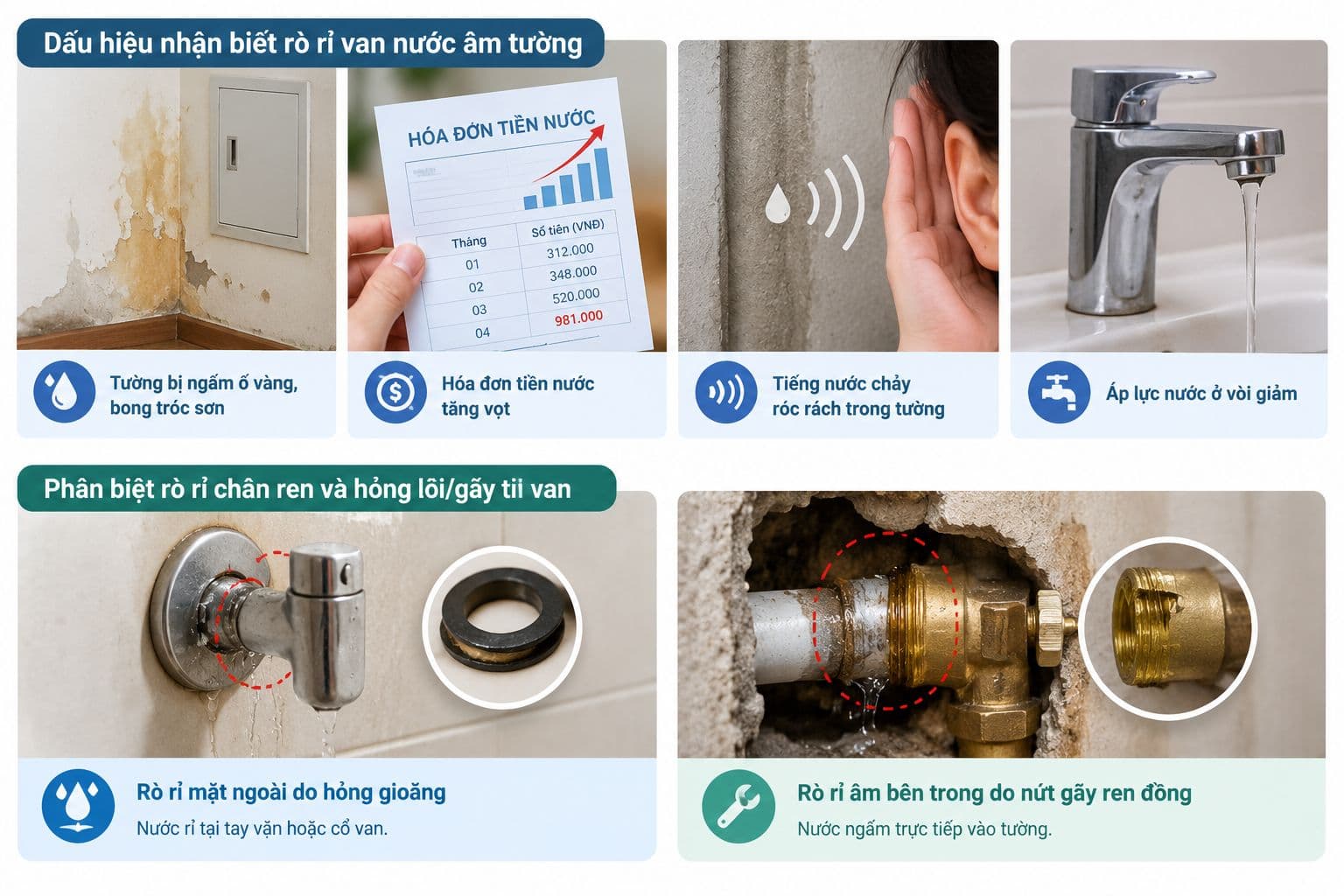 Cách sửa van nước âm tường bị rò rỉ triệt để, không đục phá