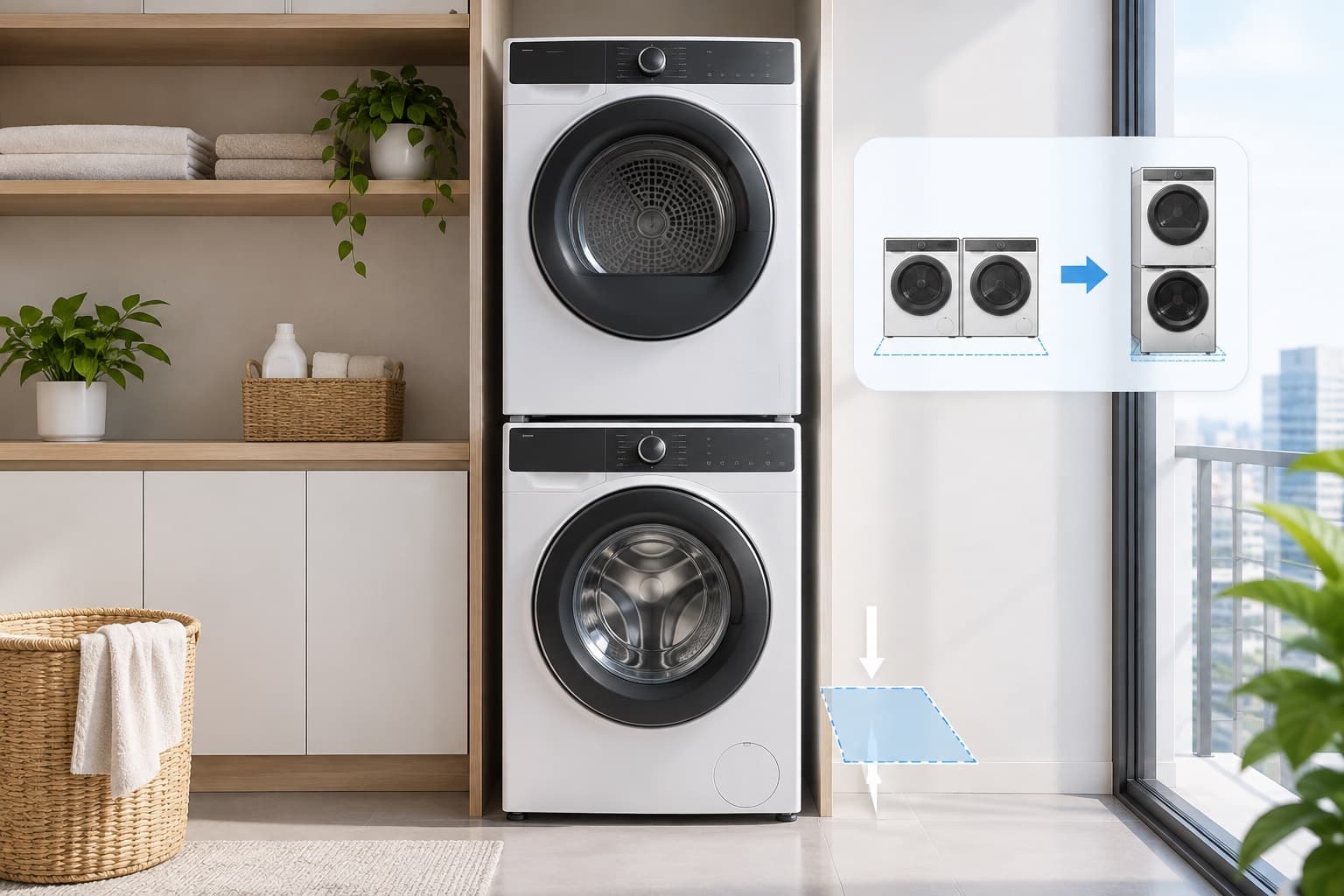 Có Nên Đặt Máy Giặt Máy Sấy Chồng Lên Nhau Không?
