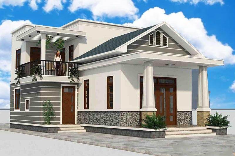 Nhà 2 mái nông thôn đẹp có gác lửng – Thiết kế thông minh, tiết kiệm diện tích