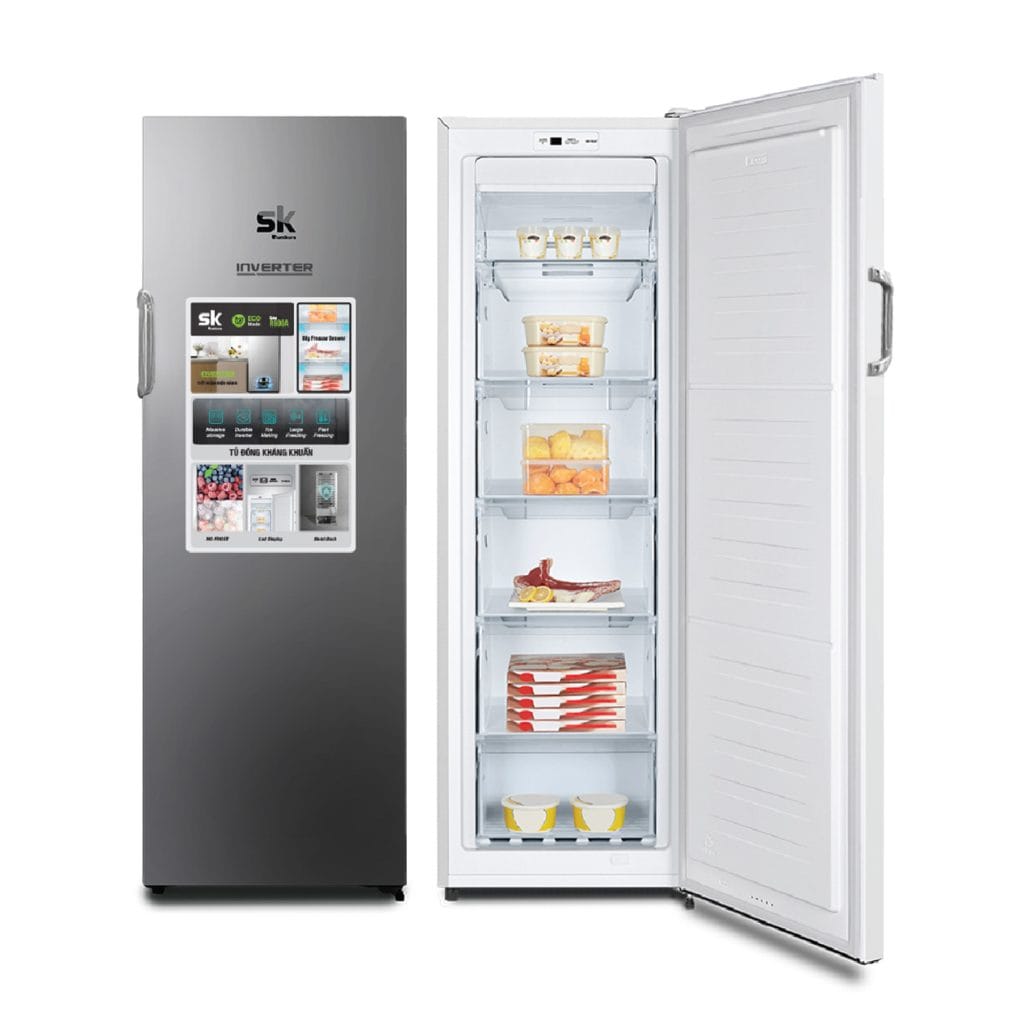 Sản phẩm tủ đông đứng inverter chính hãng, thiết kế hiện đại, tiết kiệm điện năng, phù hợp cho gia đình và cửa hàng kinh doanh