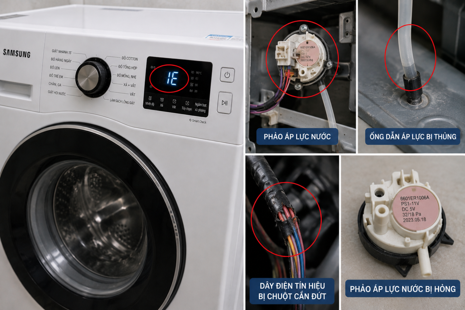 Lỗi IE / 1E / 1C: Lỗi cảm biến phao áp lực nước