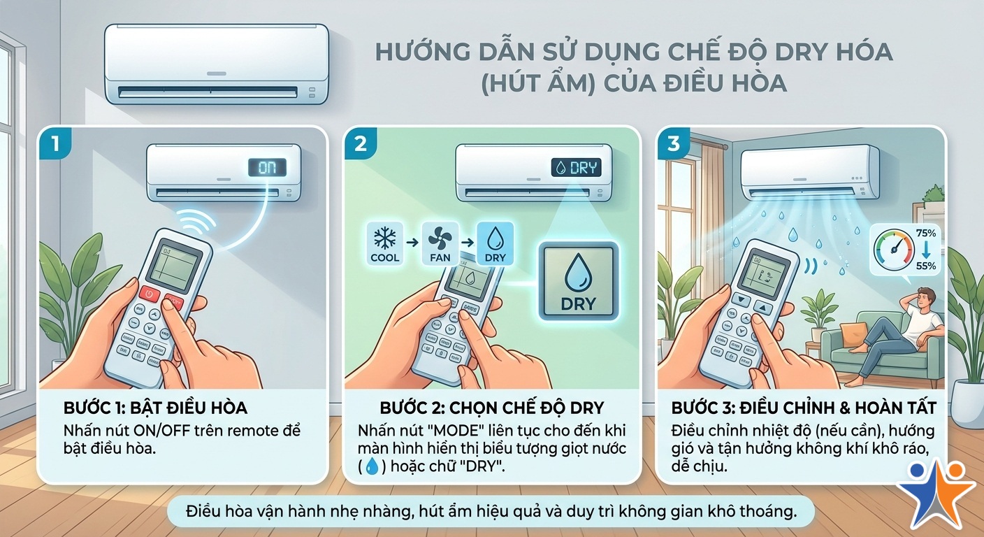 Chi tiết cách bật chế độ dry của điều hòa