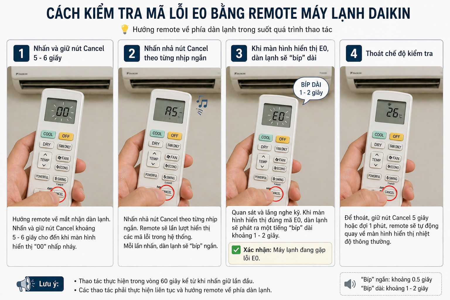 Cách kiểm tra mã lỗi E0 bằng Remote