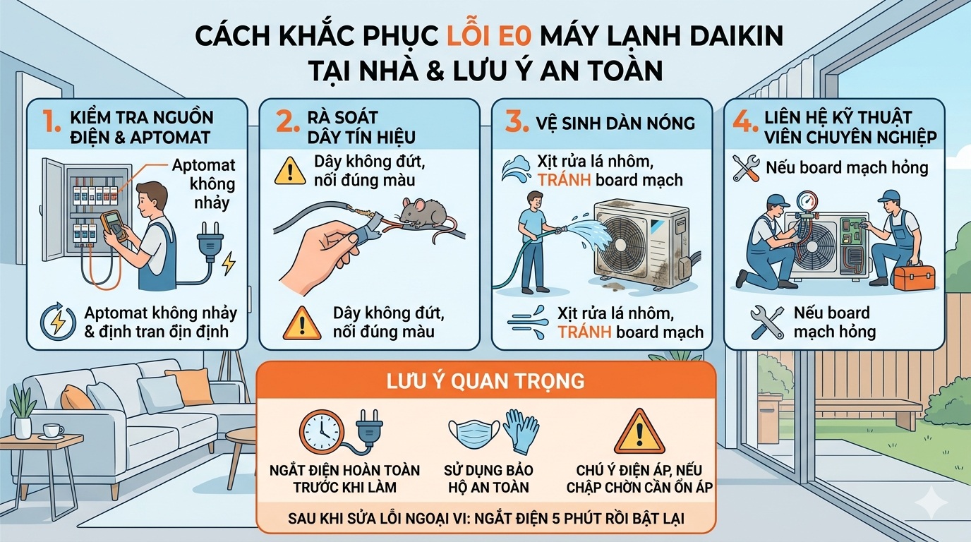 Hướng dẫn cách khắc phục lỗi E0 máy lạnh Daikin tại nhà