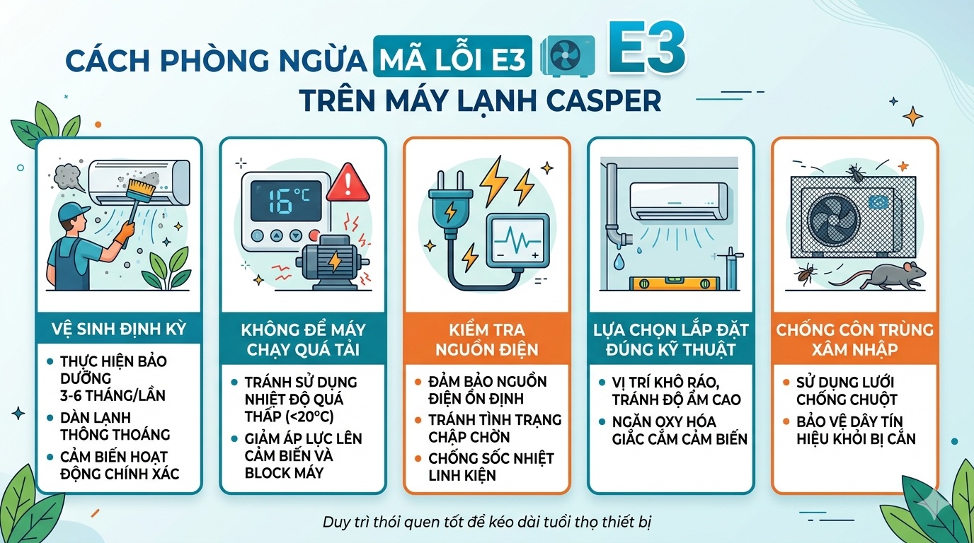 Cách phòng ngừa mã lỗi E3 trên máy lạnh Casper