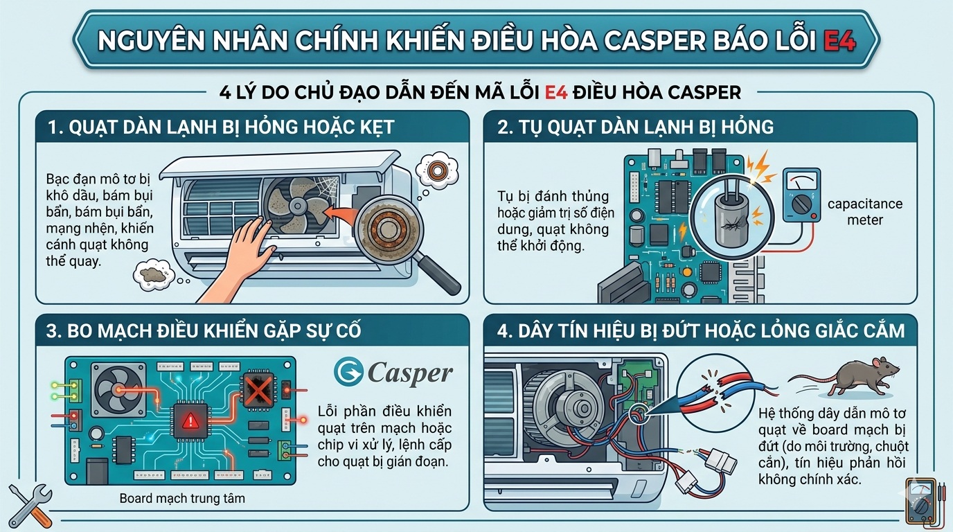 Nguyên nhân chính khiến điều hòa Casper báo lỗi E4