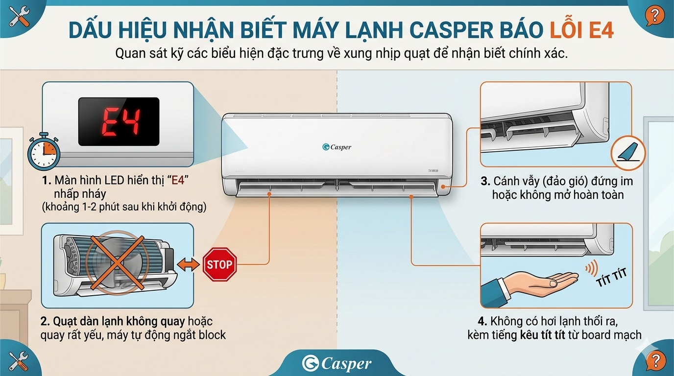 Dấu hiệu nhận biết máy lạnh Casper báo lỗi E4