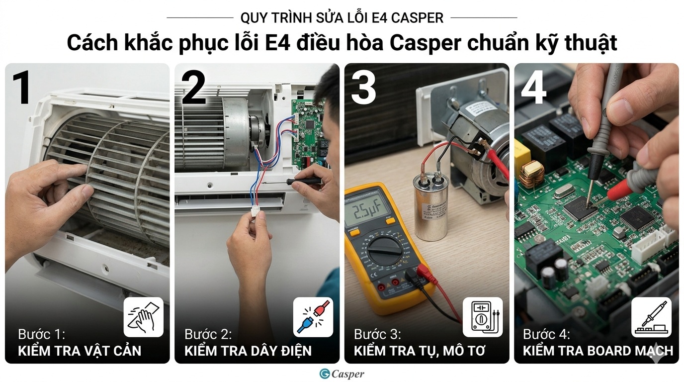 Cách khắc phục lỗi E4 điều hòa Casper chuẩn kỹ thuật