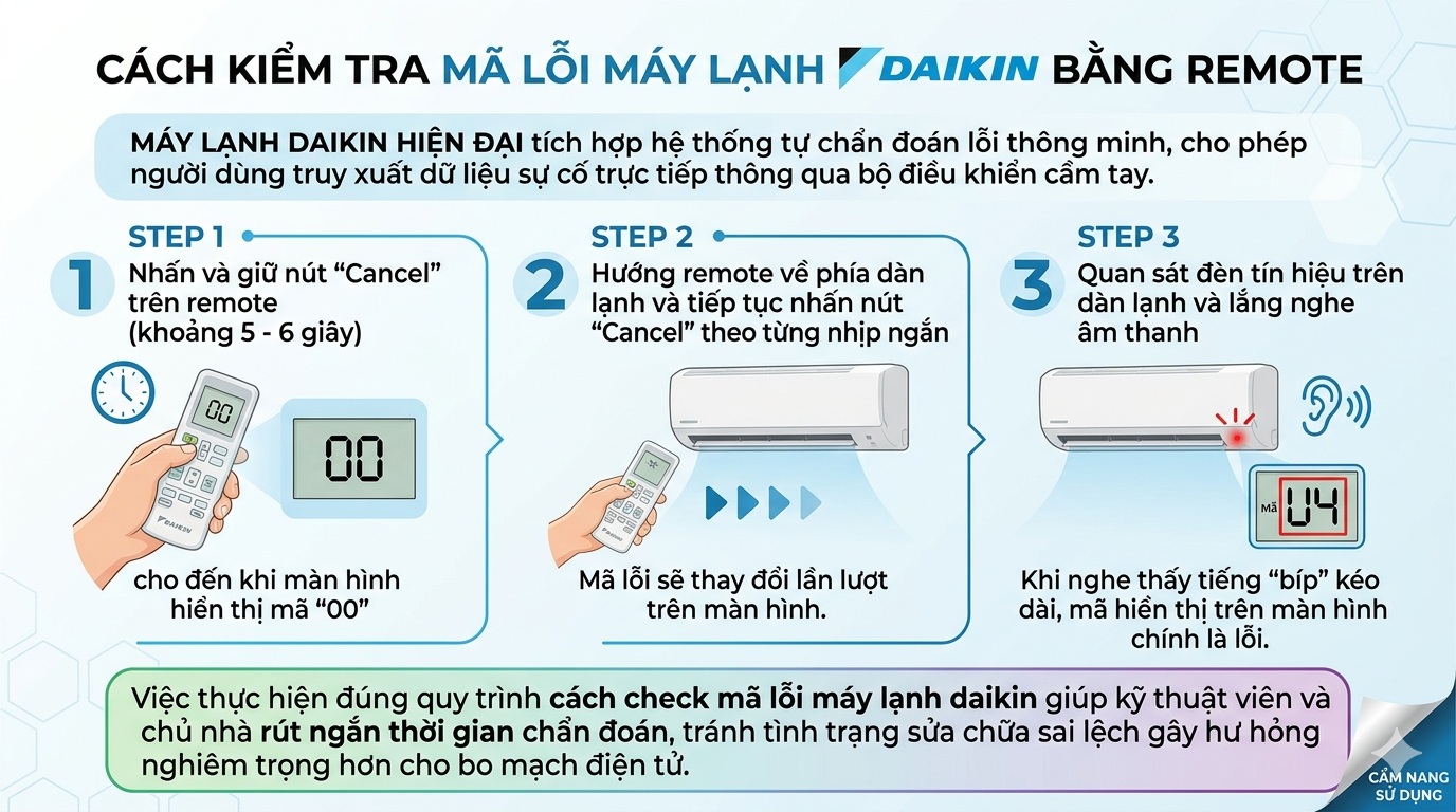 Cách kiểm tra mã lỗi máy lạnh Daikin bằng Remote