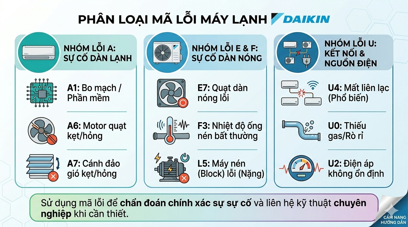 Tổng hợp bảng mã lỗi máy lạnh Daikin Inverter đầy đủ
