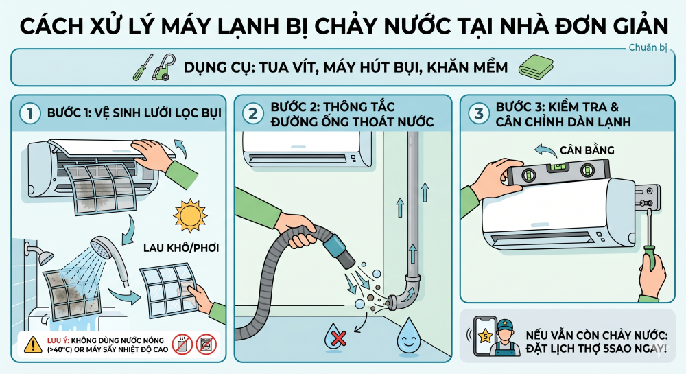 Máy lạnh bị chảy nước phải làm sao