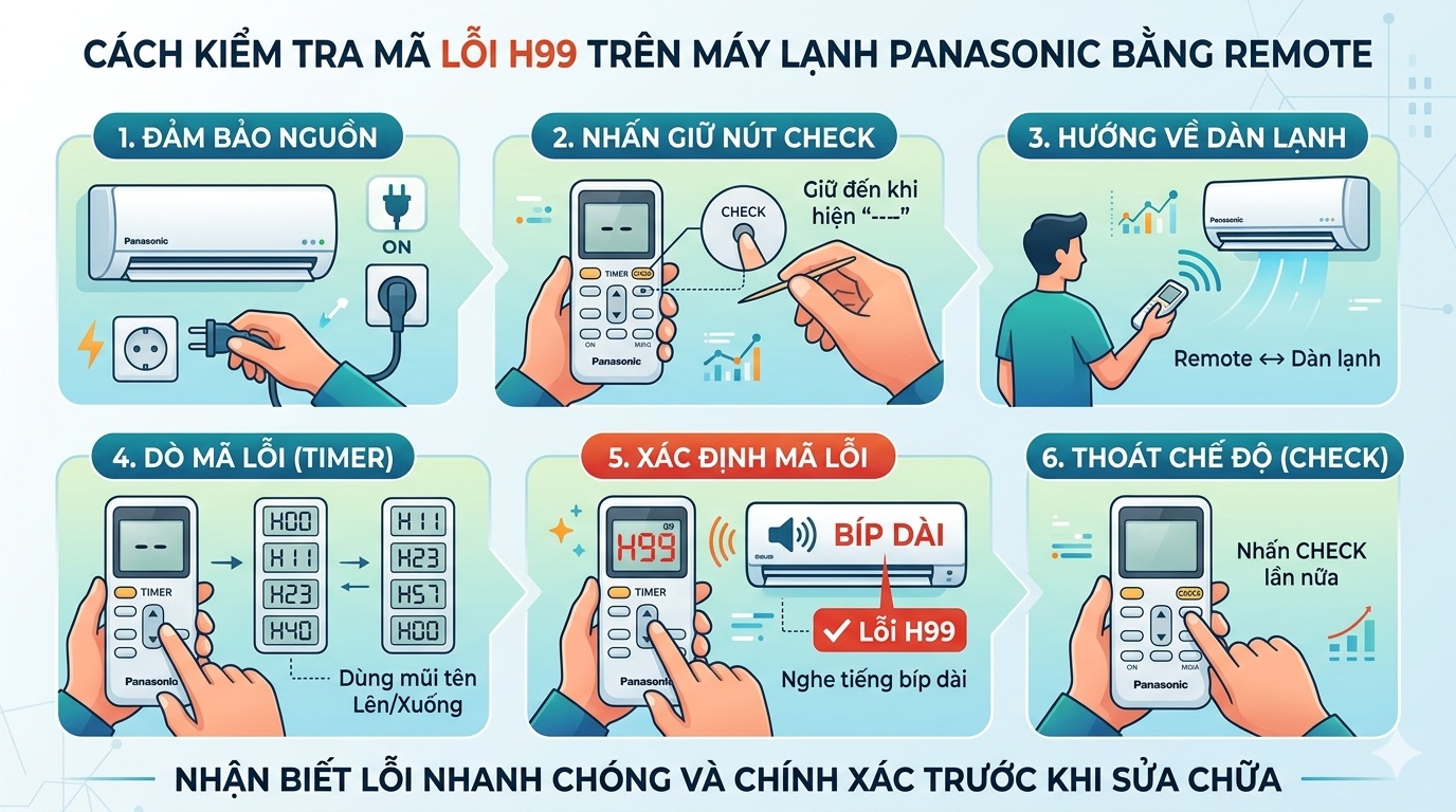 Cách kiểm tra mã lỗi H99 bằng remote máy lạnh