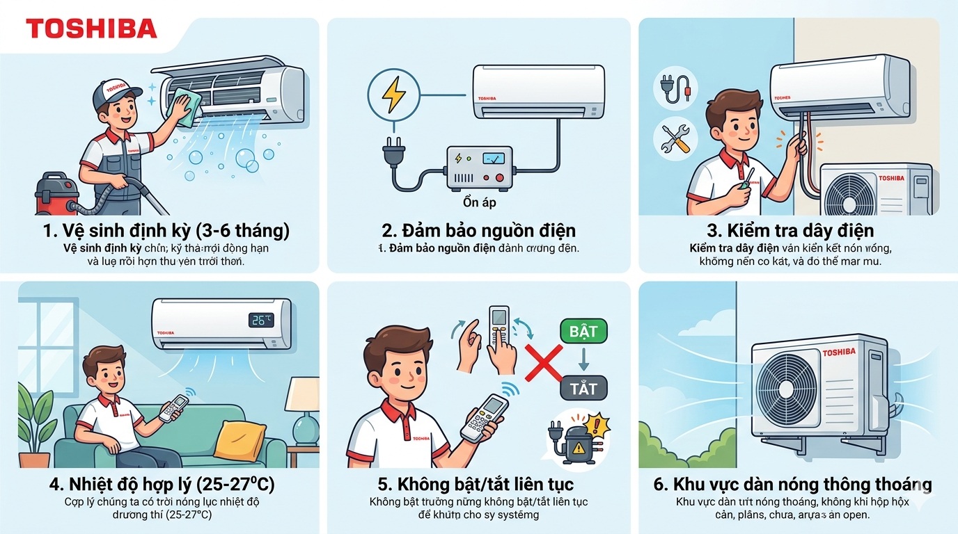 Những lưu ý khi sử dụng máy lạnh Toshiba 