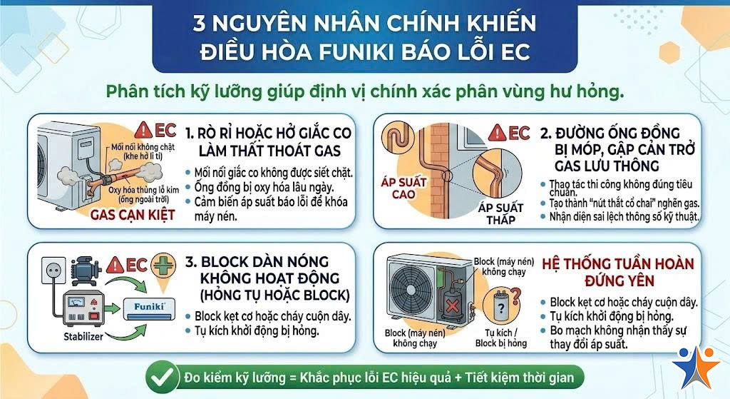 3 Nguyên nhân chính khiến điều hòa Funiki báo lỗi EC