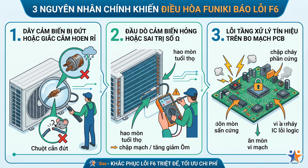 3 Nguyên nhân chính khiến điều hòa Funiki báo lỗi F6