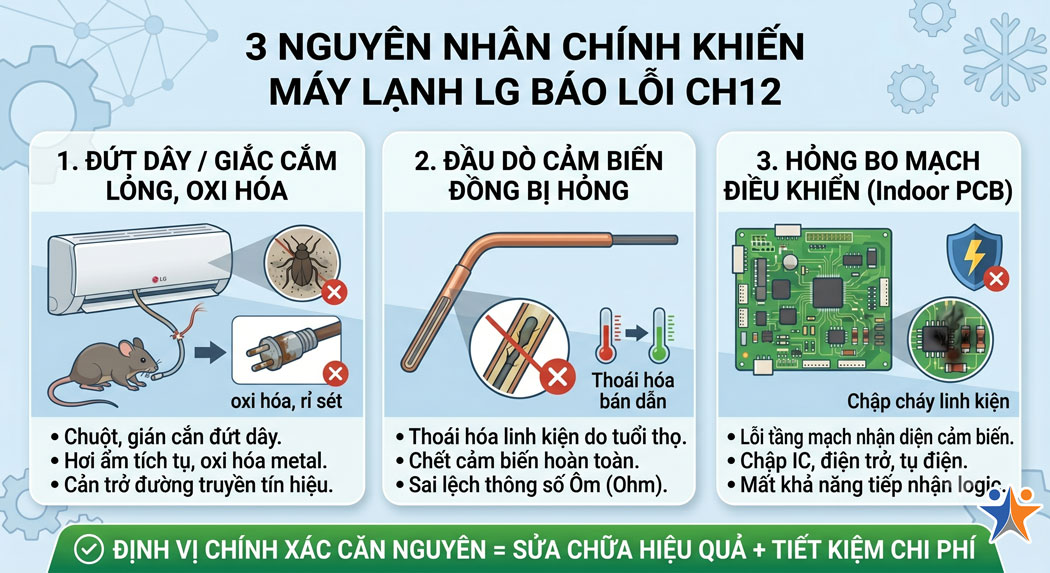 3 Nguyên nhân chính khiến máy lạnh LG báo lỗi CH12
