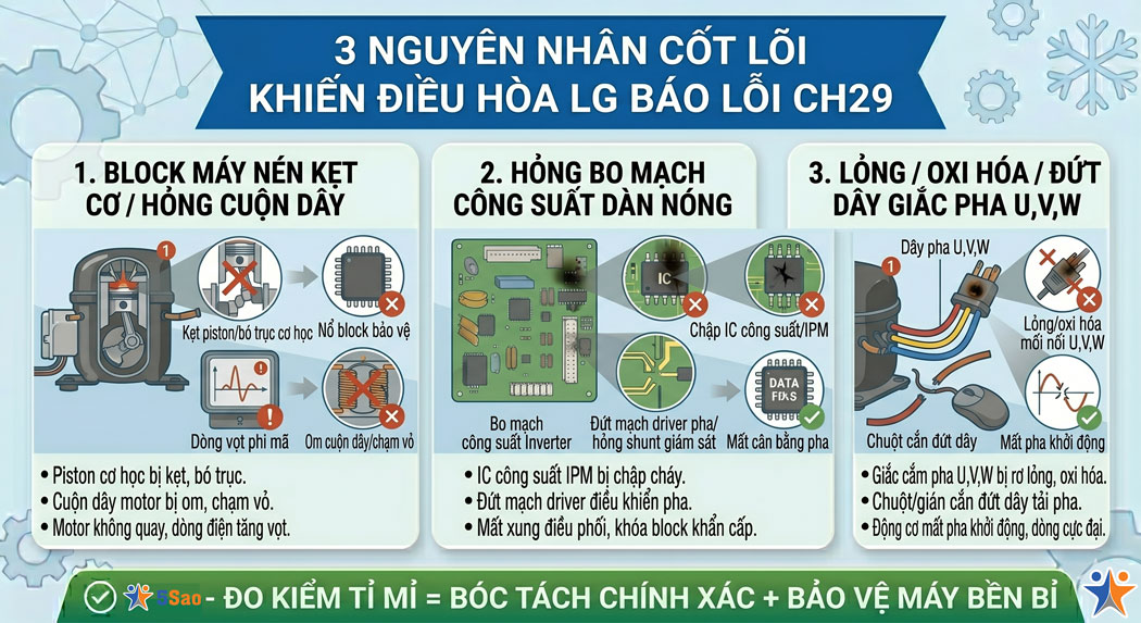 3 Nguyên nhân cốt lõi khiến điều hòa LG báo lỗi CH29