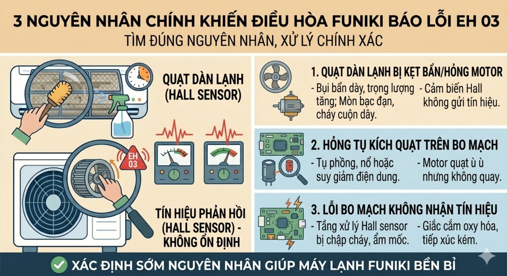 3 Nguyên nhân khiến điều hòa Funiki báo lỗi EH 03