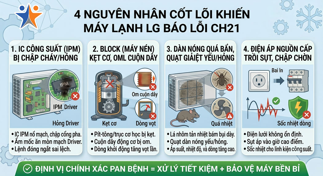 4 Nguyên nhân cốt lõi khiến máy lạnh LG báo lỗi CH21