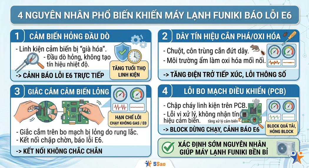 4 Nguyên nhân phổ biến khiến máy lạnh Funiki báo lỗi E6
