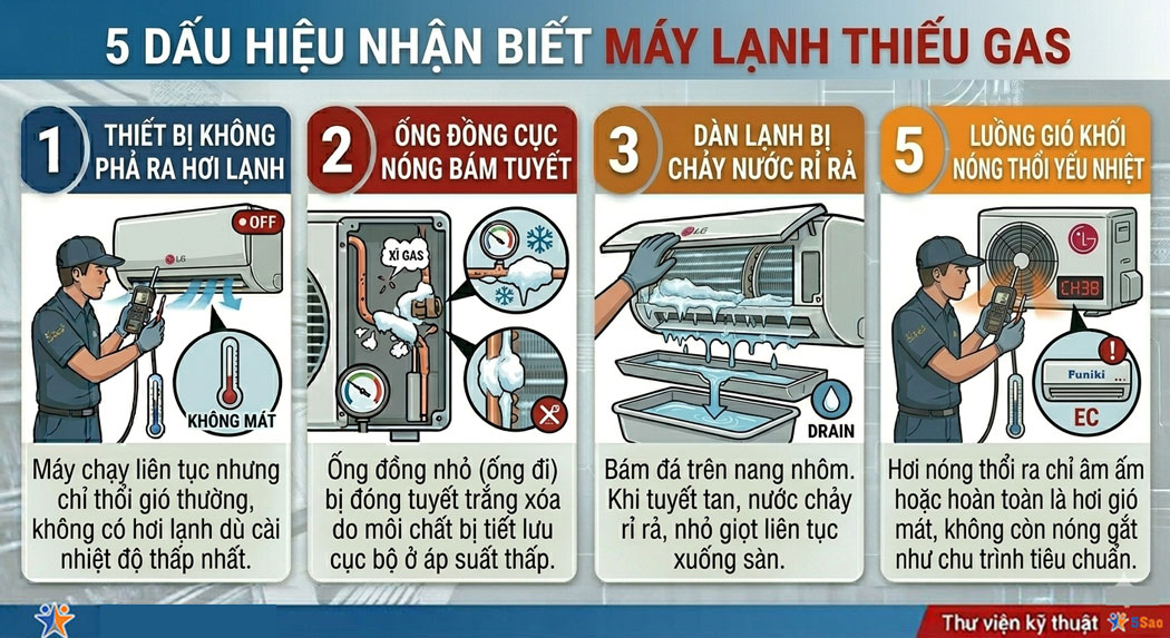 5 Dấu hiệu nhận biết máy lạnh đang bị thiếu gas rõ rệt nhất