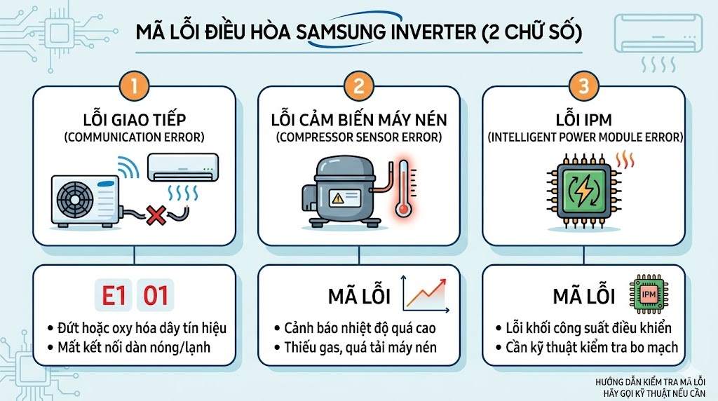 Bảng mã lỗi điều hòa Samsung thường gặp (E1, E4, CF,...)