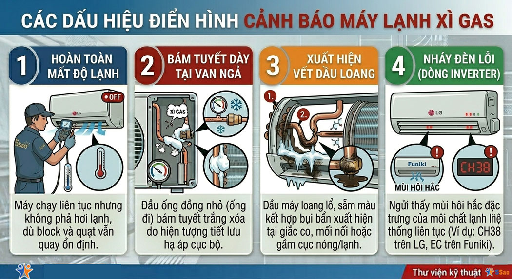 Các dấu hiệu điển hình cảnh báo máy lạnh bị xì gas