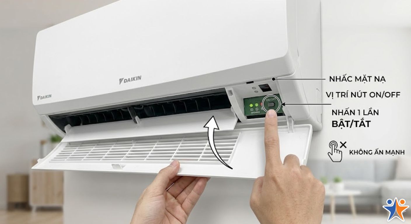 Cách mở máy lạnh Daikin không cần Remote bằng nút nguồn vật lý