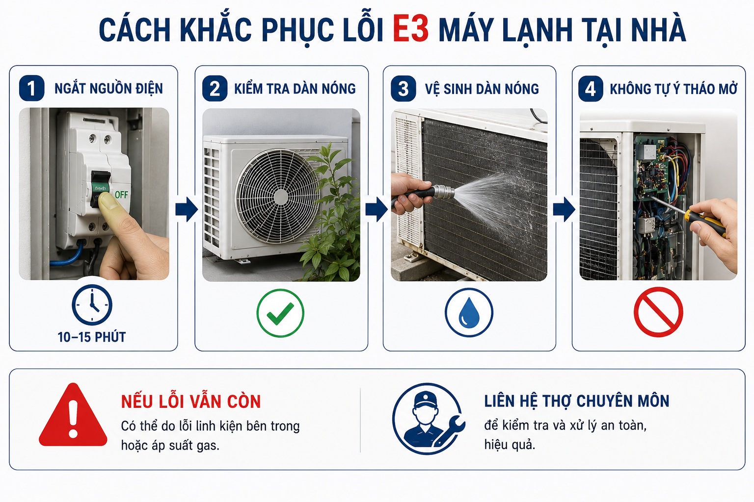 Cách khắc phục lỗi e3 máy lạnh tại nhà đơn giản
