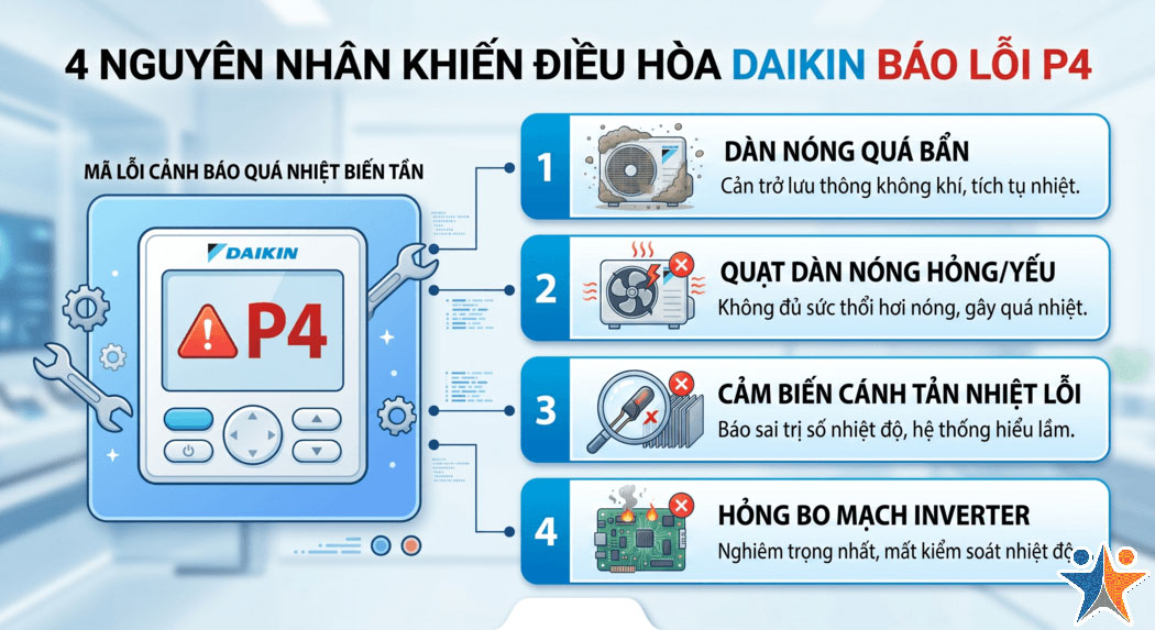 4 Nguyên nhân khiến điều hòa Daikin báo lỗi P4