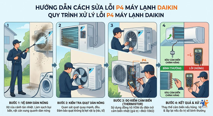 Hướng dẫn cách sửa lỗi P4 máy lạnh Daikin theo từng bước