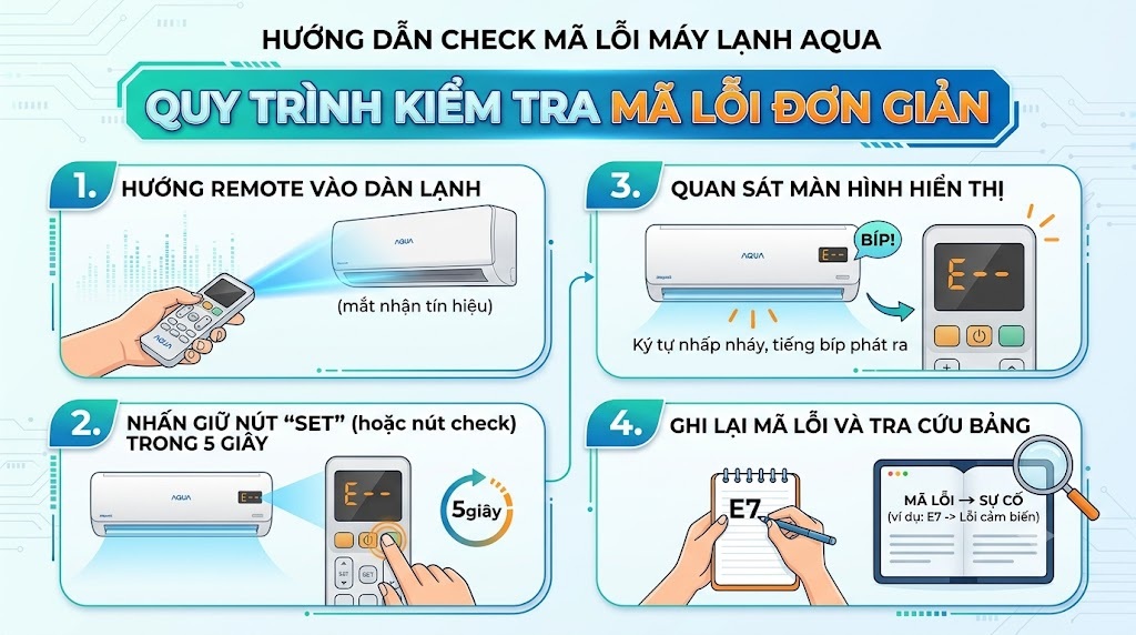 Hướng dẫn cách check mã lỗi máy lạnh Aqua bằng remote đơn giản
