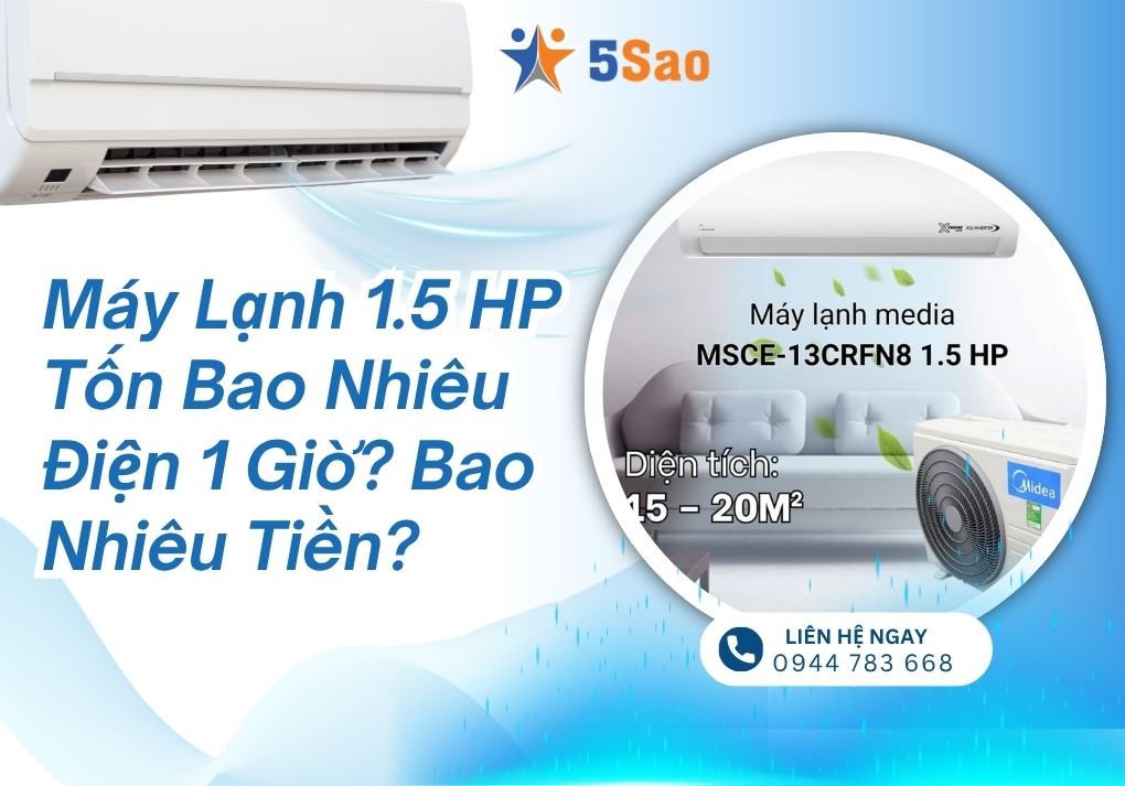 máy lạnh 1.5 HP tốn bao nhiêu điện 1 giờ