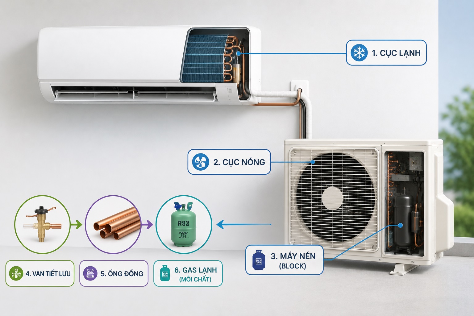 Cấu tạo của điều hòa 1 chiều