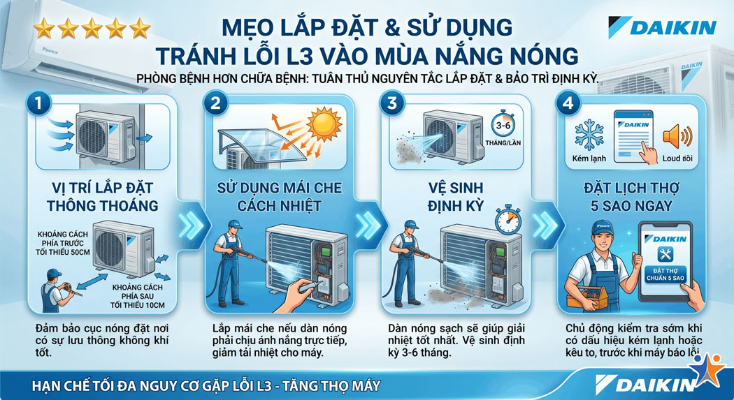Mẹo lắp đặt và sử dụng tránh lỗi L3 vào mùa nắng nóng