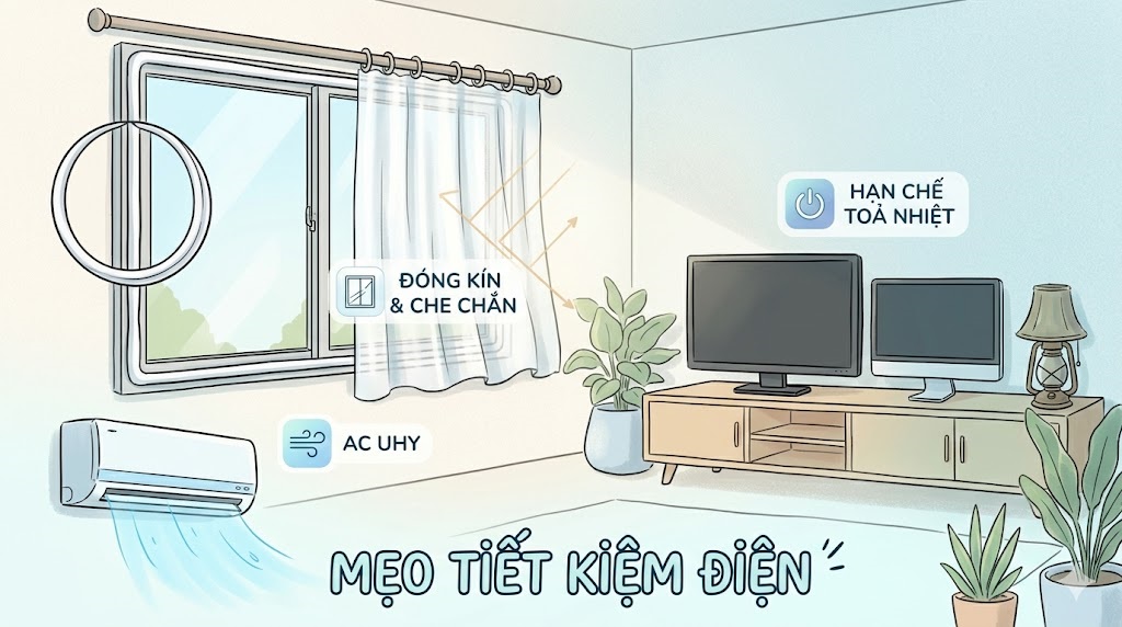 Đóng kín các cửa và hạn chế thiết bị tỏa nhiệt