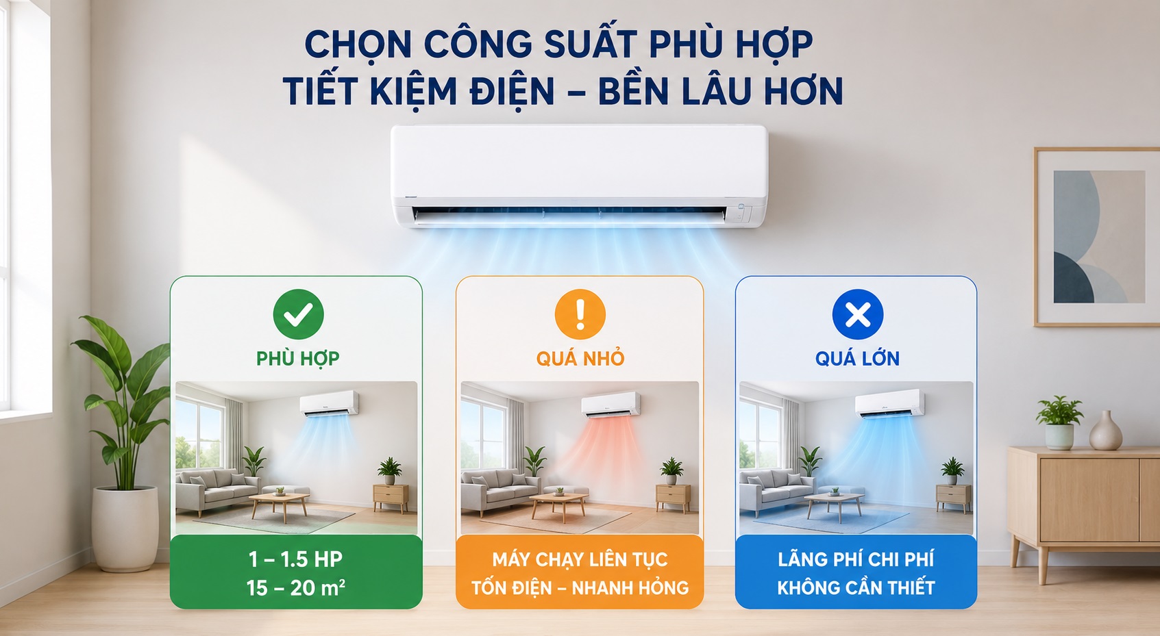 Máy lạnh Nagakawa có tốt không khi máy có công suất phù hợp với diện tích phòng