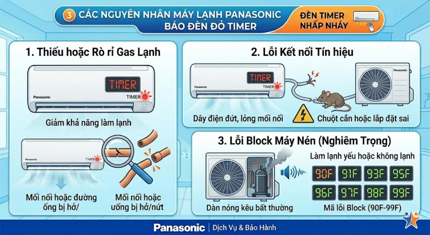 Hướng dẫn kiểm tra mã lỗi điều hòa Panasonic khi đèn Timer nhấp nháy 