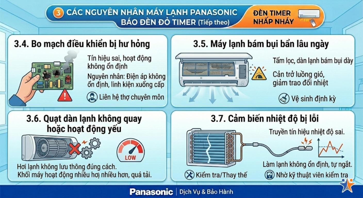 Các nguyên nhân máy lạnh Panasonic báo đèn đỏ timer