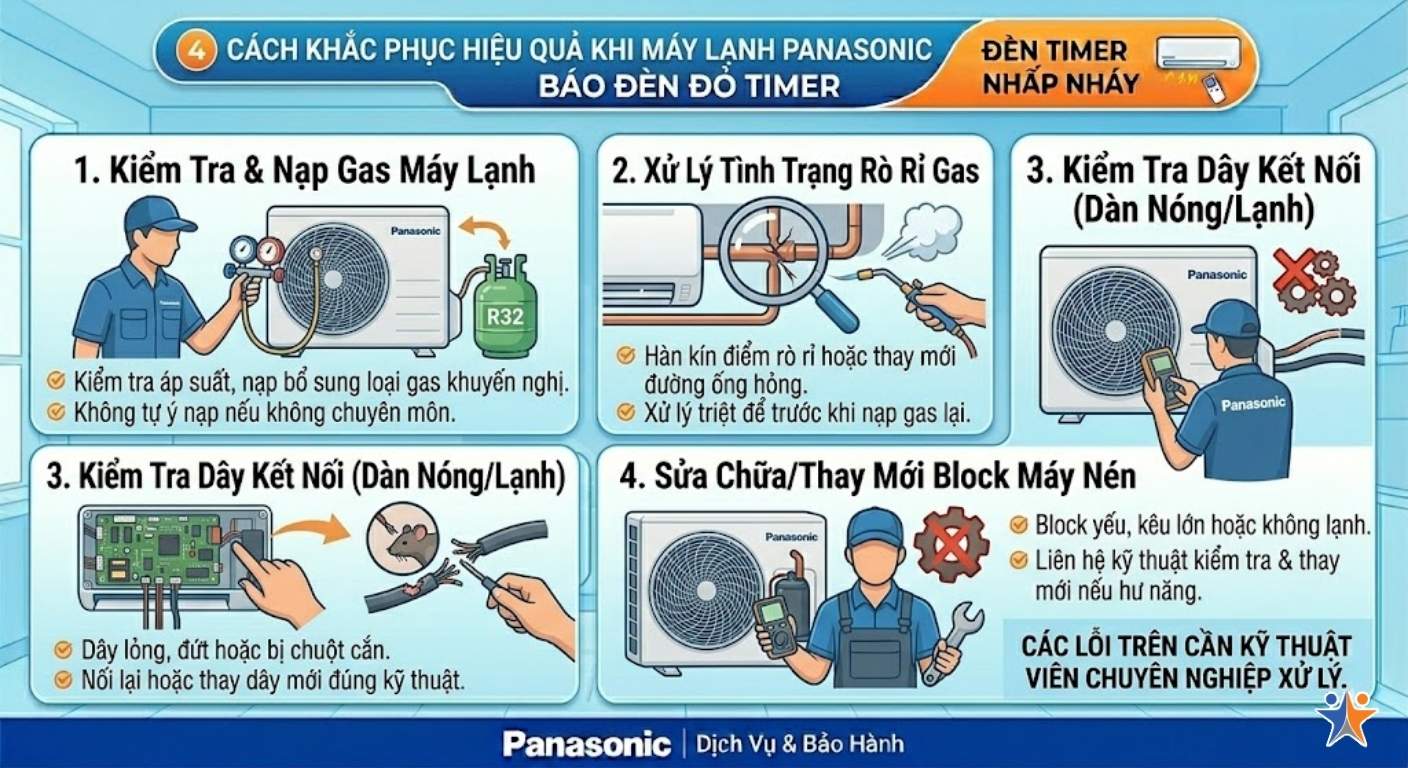 Các nguyên nhân máy lạnh Panasonic báo đèn đỏ timer