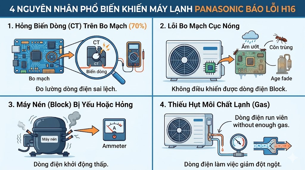 4 Nguyên nhân phổ biến khiến máy lạnh Panasonic báo lỗi H16