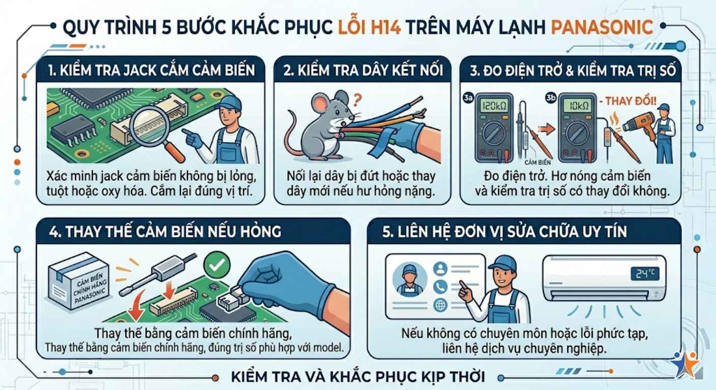 Các bước khắc phục lỗi H14 khi máy lạnh Panasonic báo lỗi 
