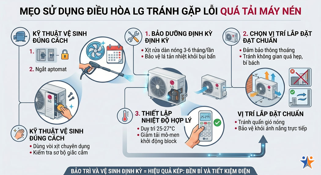 Mẹo sử dụng điều hòa LG tránh gặp lỗi quá tải máy nén